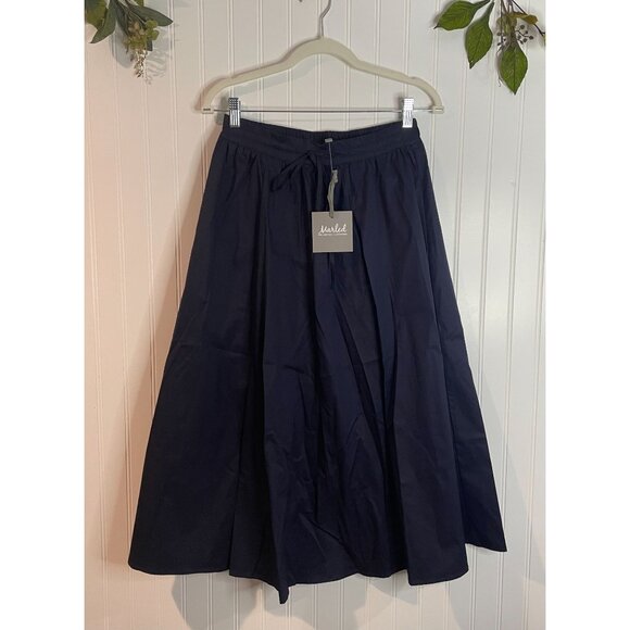 Marled Womens Navy Blue Pleated Midi Skirt With Elastic Waist & Drawstring S - Picture 1 of 13